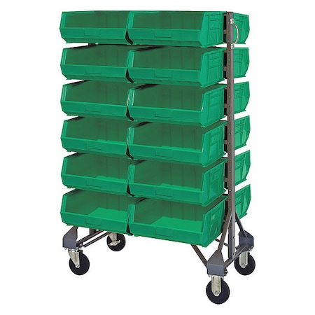 Steel Mobile Bin Rail Floor Rack, 36 in D x 53 in H x 20 in W, Green MPN:MQRU-12D-250-24GN