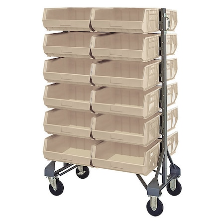 Steel Mobile Bin Rail Floor Rack, 36 in D x 53 in H x 20 in W, Ivory MPN:MQRU-12D-250-24IV