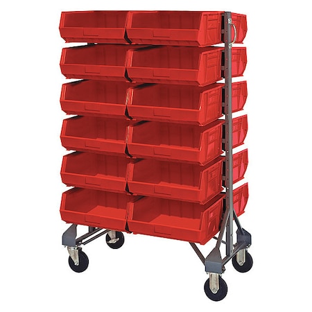 Steel Mobile Bin Rail Floor Rack, 36 in D x 53 in H x 20 in W, Red MPN:MQRU-12D-250-24RD