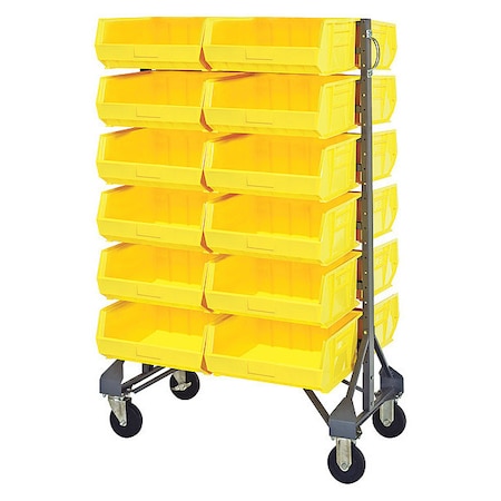 Steel Mobile Bin Rail Floor Rack, 36 in D x 53 in H x 20 in W, Yellow MPN:MQRU-12D-250-24YL