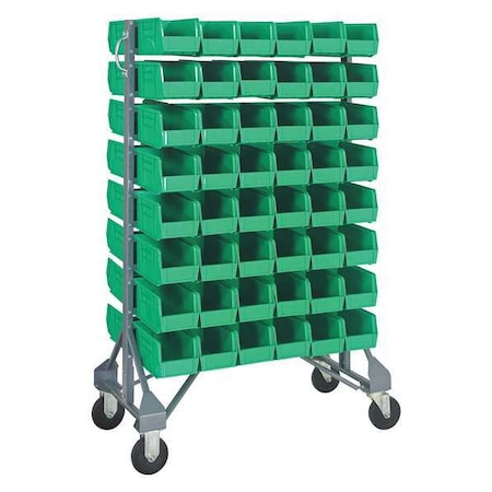 Steel Mobile Bin Rail Floor Rack, 36 in D x 53 in H x 20 in W, Green MPN:MQRU-16D-230-96GN