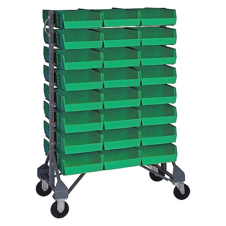Steel Mobile Bin Rail Floor Rack, 36 in D x 53 in H x 20 in W, Green MPN:MQRU-16D-235-48GN