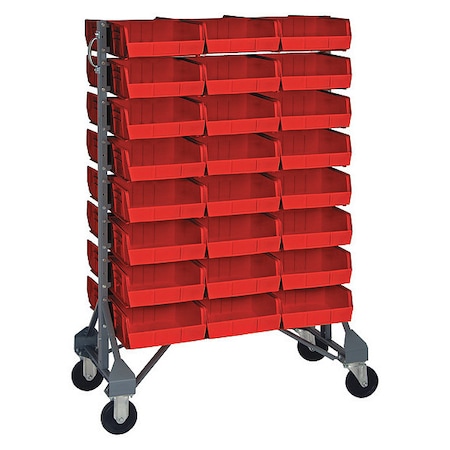 Steel Mobile Bin Rail Floor Rack, 36 in D x 53 in H x 20 in W, Red MPN:MQRU-16D-235-48RD