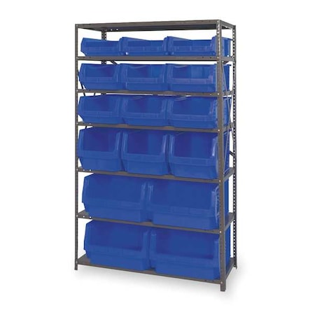 Steel Bin Shelving, 42 in W x 75 in H x 18 in D, 7 Shelves, Gray/Blue MPN:MSU-16-MIXBL