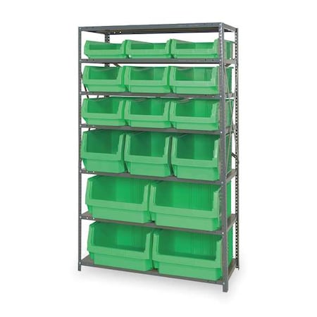 Steel Bin Shelving, 42 in W x 75 in H x 18 in D, 7 Shelves, Gray/Green MPN:MSU-16-MIXGN