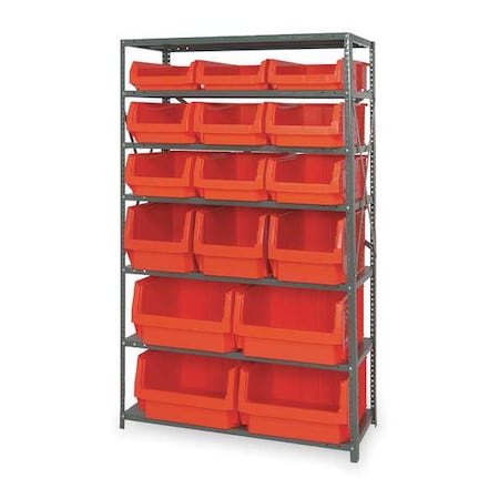 Steel Bin Shelving, 42 in W x 75 in H x 18 in D, 7 Shelves, Gray/Red MPN:MSU-16-MIXRD