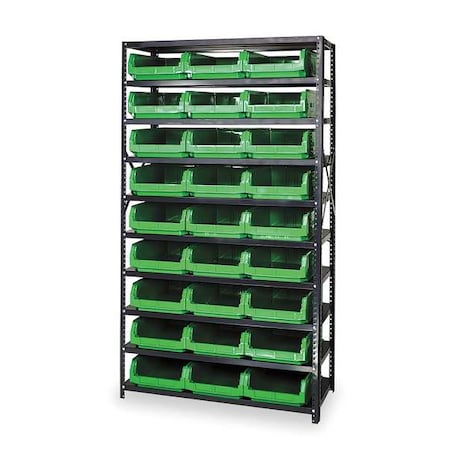 Steel Bin Shelving, 42 in W x 75 in H x 18 in D, 10 Shelves, Gray/Green MPN:MSU-531GN