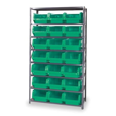 Steel Bin Shelving, 42 in W x 75 in H x 18 in D, 8 Shelves, Gray/Green MPN:MSU-532GN