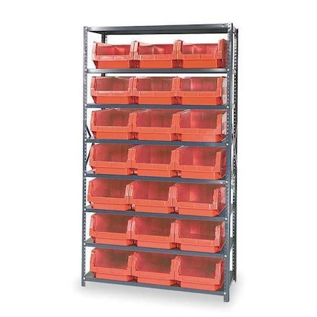 Steel Bin Shelving, 42 in W x 75 in H x 18 in D, 8 Shelves, Gray/Red MPN:MSU-532RD