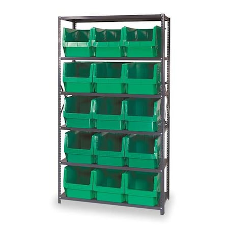 Steel Bin Shelving, 42 in W x 75 in H x 18 in D, 6 Shelves, Gray/Green MPN:MSU-533GN