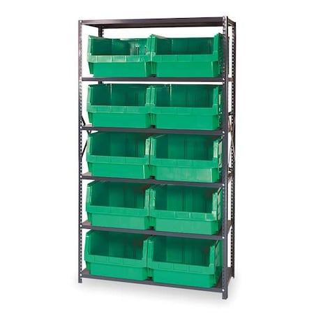 Steel Bin Shelving, 42 in W x 75 in H x 18 in D, 6 Shelves, Gray/Green MPN:MSU-543GN