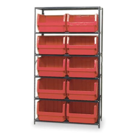 Steel Bin Shelving, 42 in W x 75 in H x 18 in D, 6 Shelves, Gray/Red MPN:MSU-543RD