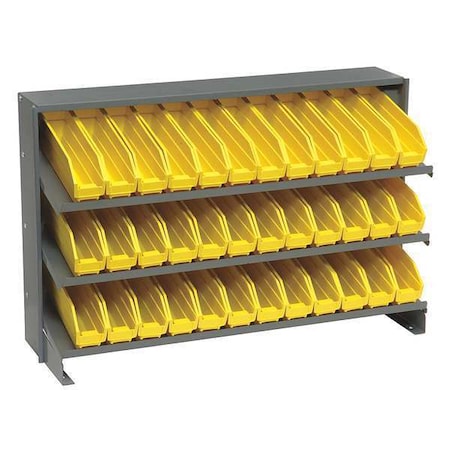 Steel Bench Pick Rack, 12 in D x 21 in H x 36 in W, 3 Shelves, Yellow MPN:QPRHA-100YL