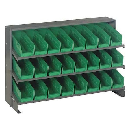 Steel Bench Pick Rack, 12 in D x 21 in H x 36 in W, 3 Shelves, Green MPN:QPRHA-101GN