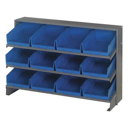 Steel Bench Pick Rack, 12 in D x 21 in H x 36 in W, 3 Shelves, Blue MPN:QPRHA-107BL