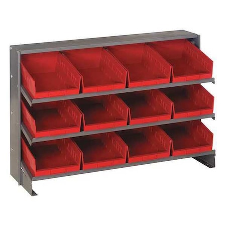 Steel Bench Pick Rack, 12 in D x 21 in H x 36 in W, 3 Shelves, Red MPN:QPRHA-107RD