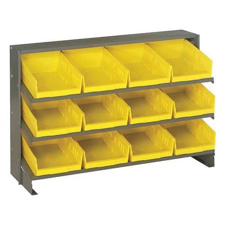 Steel Bench Pick Rack, 12 in D x 21 in H x 36 in W, 3 Shelves, Yellow MPN:QPRHA-107YL