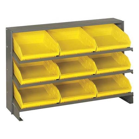 Steel Bench Pick Rack, 12 in D x 21 in H x 36 in W, 3 Shelves, Yellow MPN:QPRHA-109YL