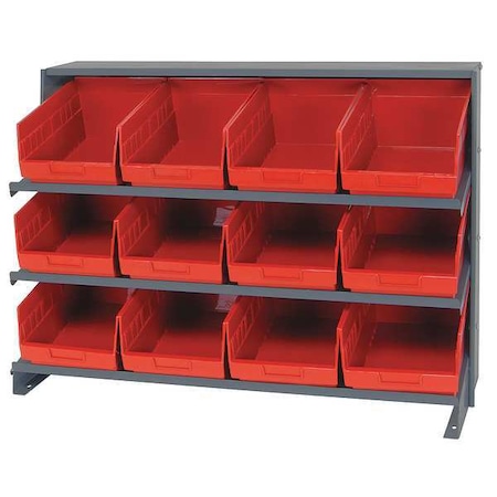 Steel Bench Pick Rack, 12 in D x 27 in H x 36 in W, 3 Shelves, Red MPN:QPRHA-207RD