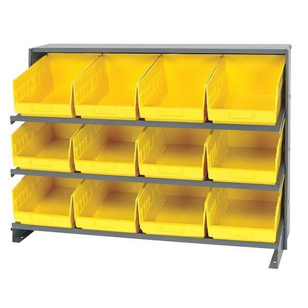 Steel Bench Pick Rack, 12 in D x 27 in H x 36 in W, 3 Shelves, Yellow MPN:QPRHA-207YL