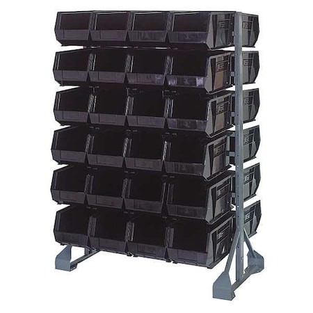 Steel Bin Rail Floor Rack, 20 in D x 54 in H x 36 in W, Black MPN:QRU-12D-240-48BK