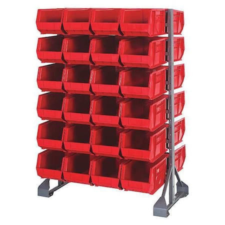 Steel Bin Rail Floor Rack, 20 in D x 54 in H x 36 in W, Red MPN:QRU-12D-240-48RD