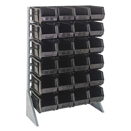 Steel Bin Rail Floor Rack, 15 in D x 54 in H x 36 in W, Black MPN:QRU-12S-240-24BK