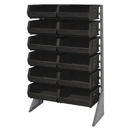 Steel Bin Rail Floor Rack, 36 in D x 54 in H x 15 in W, Black MPN:QRU-12S-250-12BK