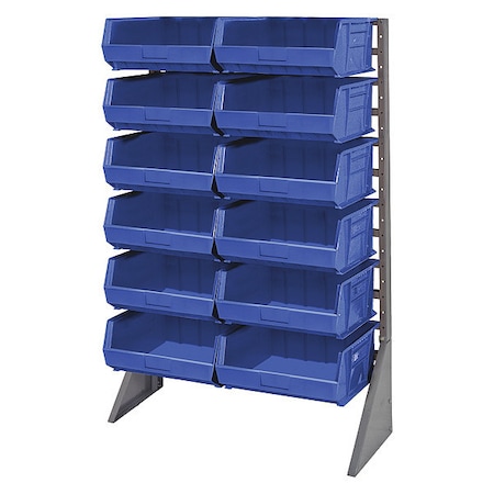 Steel Bin Rail Floor Rack, 36 in D x 54 in H x 15 in W, Blue MPN:QRU-12S-250-12BL