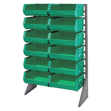 Steel Bin Rail Floor Rack, 36 in D x 54 in H x 15 in W, Green MPN:QRU-12S-250-12GN