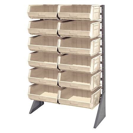 Steel Bin Rail Floor Rack, 36 in D x 54 in H x 15 in W, Ivory MPN:QRU-12S-250-12IV