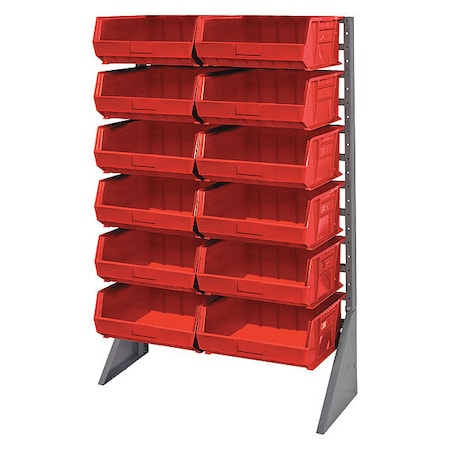 Steel Bin Rail Floor Rack, 36 in D x 54 in H x 15 in W, Red MPN:QRU-12S-250-12RD