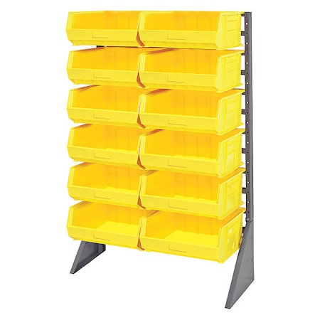 Steel Bin Rail Floor Rack, 36 in D x 54 in H x 15 in W, Yellow MPN:QRU-12S-250-12YL