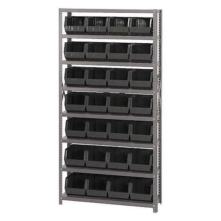 Steel Bin Shelving, 12 in D x 75 in H x 36 in W, 8 Shelves, Black MPN:QSBU-239BK
