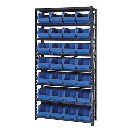 Steel Bin Shelving, 12 in D x 75 in H x 36 in W, 8 Shelves, Blue MPN:QSBU-240BL