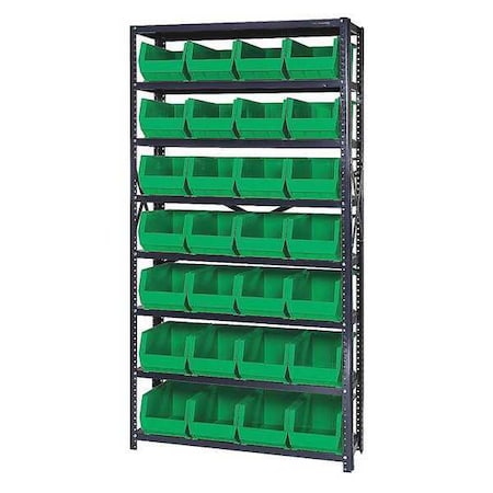 Steel Bin Shelving, 12 in D x 75 in H x 36 in W, 8 Shelves, Green MPN:QSBU-240GN