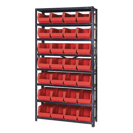 Steel Bin Shelving, 12 in D x 75 in H x 36 in W, 8 Shelves, Red MPN:QSBU-240RD