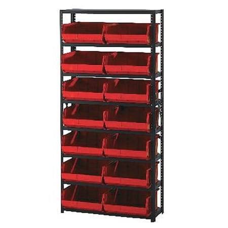 Steel Bin Shelving, 12 in D x 75 in H x 36 in W, 7 Shelves, Red MPN:QSBU-245RD