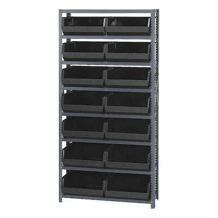 Steel Bin Shelving, 12 in D x 75 in H x 36 in W, 8 Shelves, Black MPN:QSBU-250BK