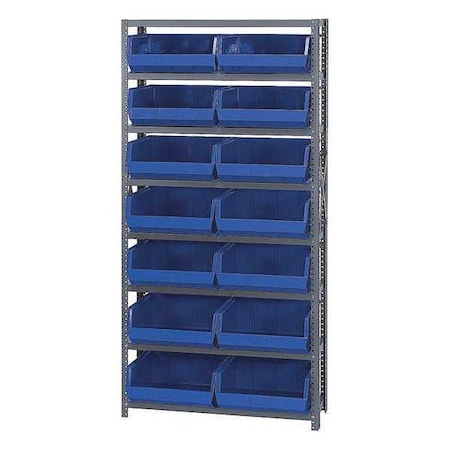 Steel Bin Shelving, 12 in D x 75 in H x 36 in W, 8 Shelves, Blue MPN:QSBU-250BL