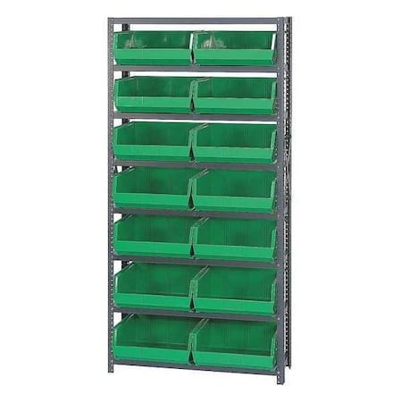 Steel Bin Shelving, 12 in D x 75 in H x 36 in W, 8 Shelves, Green MPN:QSBU-250GN