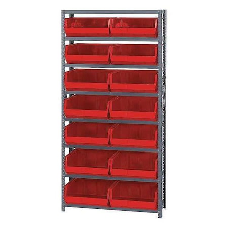 Steel Bin Shelving, 12 in D x 75 in H x 36 in W, 8 Shelves, Red MPN:QSBU-250RD