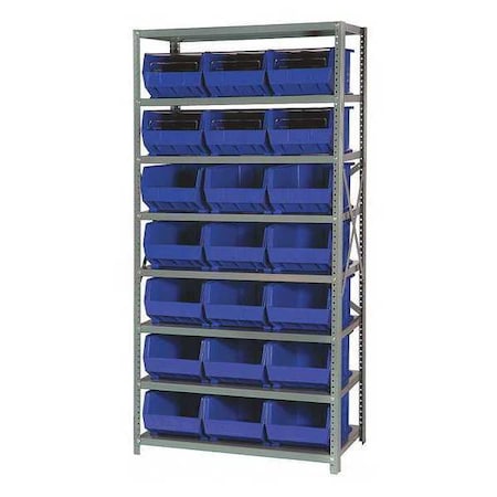 Steel Bin Shelving, 18 in D x 75 in H x 36 in W, 8 Shelves, Blue MPN:QSBU-255BL