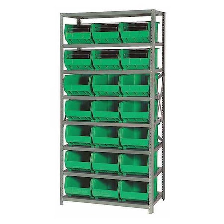 Steel Bin Shelving, 18 in D x 75 in H x 36 in W, 8 Shelves, Green MPN:QSBU-255GN