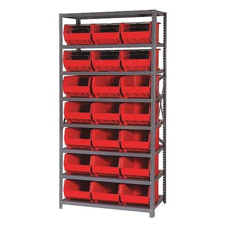 Steel Bin Shelving, 18 in D x 75 in H x 36 in W, 8 Shelves, Red MPN:QSBU-255RD