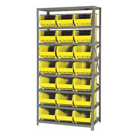 Steel Bin Shelving, 18 in D x 75 in H x 36 in W, 8 Shelves, Yellow MPN:QSBU-255YL