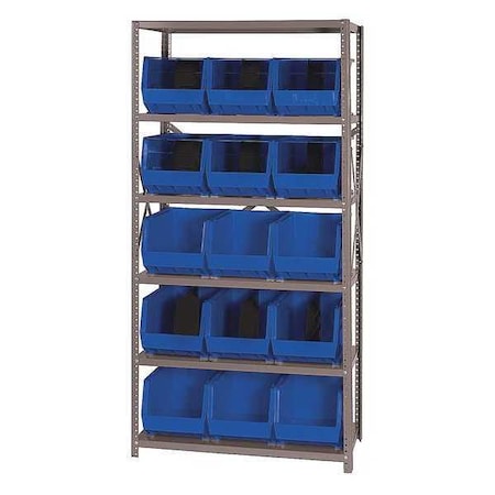 Steel Bin Shelving, 18 in D x 75 in H x 36 in W, 6 Shelves, Blue MPN:QSBU-260BL