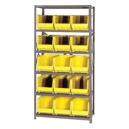 Steel Bin Shelving, 18 in D x 75 in H x 36 in W, 6 Shelves, Yellow MPN:QSBU-260YL