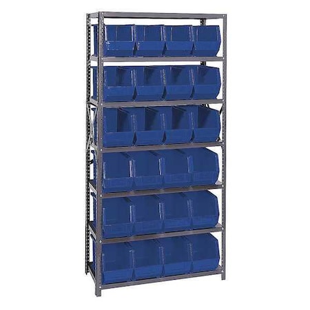 Steel Bin Shelving, 18 in D x 75 in H x 36 in W, 7 Shelves, Blue MPN:QSBU-265BL