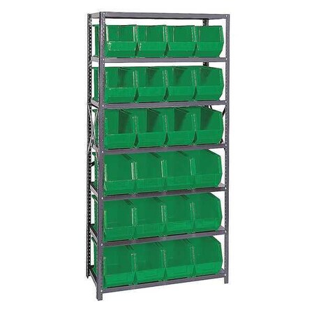 Steel Bin Shelving, 18 in D x 75 in H x 36 in W, 7 Shelves, Green MPN:QSBU-265GN